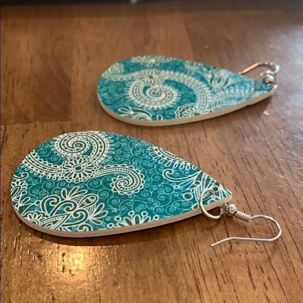 𝅺PU Leather Tear Drop Turquoise Earrings - Picture 6 of 6